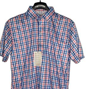 Collars & Co. Semi-Spread Collar Polo Nantucket Blue & Pink Gingham Sz MED